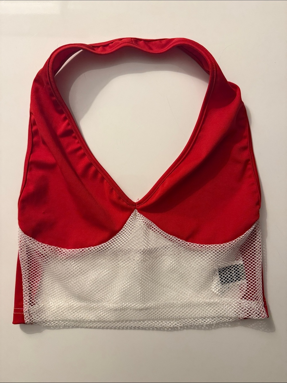 SHEIN Red Halter Sports Bralette with White Mesh Band